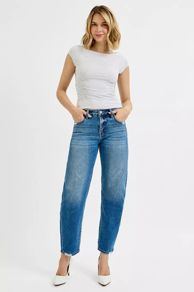 RISEN Tummy Control High Rise Ankle Slim Barrel Jeans | Jeans Daverri Fashions