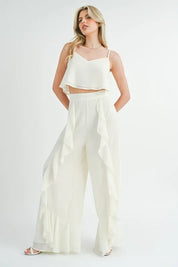 MABLE Crop Cami and Ruffled Wide Leg Pants Set | Outfit Sets Daverri Fashions