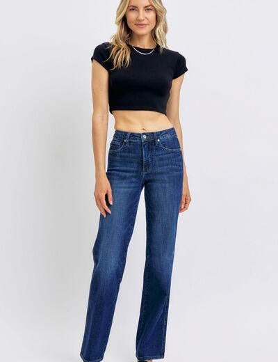 Dark Judy Blue Full Size Tummy Control Straight Jeans | Jeans Daverri Fashions