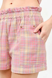 And The Why Plaid Print Smocked Detail Casual Shorts | Daverri Fashions