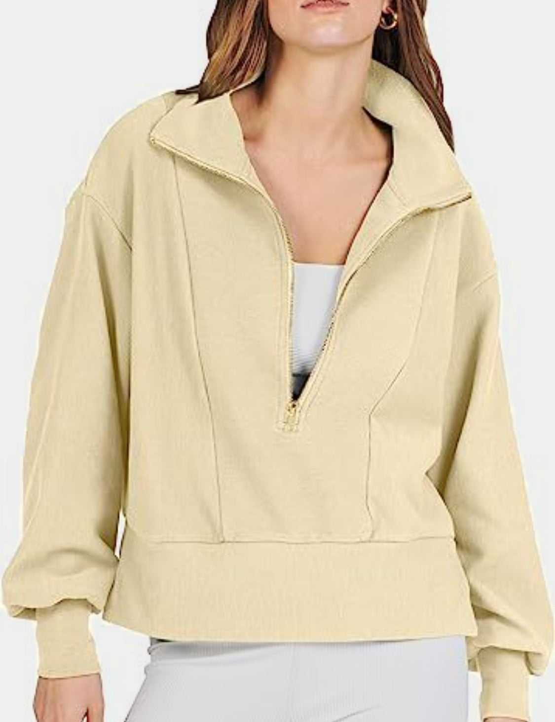 Sand Half Zip Up Collared Sweatshirt | Sweatshirts Daverri Fashions