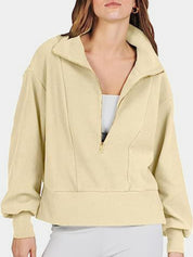Sand Half Zip Up Collared Sweatshirt | Sweatshirts Daverri Fashions