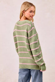BiBi Striped Long Sleeve Sweater | Sweaters Daverri Fashions