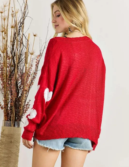 ADORA Plus Size Heart V-Neck Knit Top | Sweaters Daverri Fashions