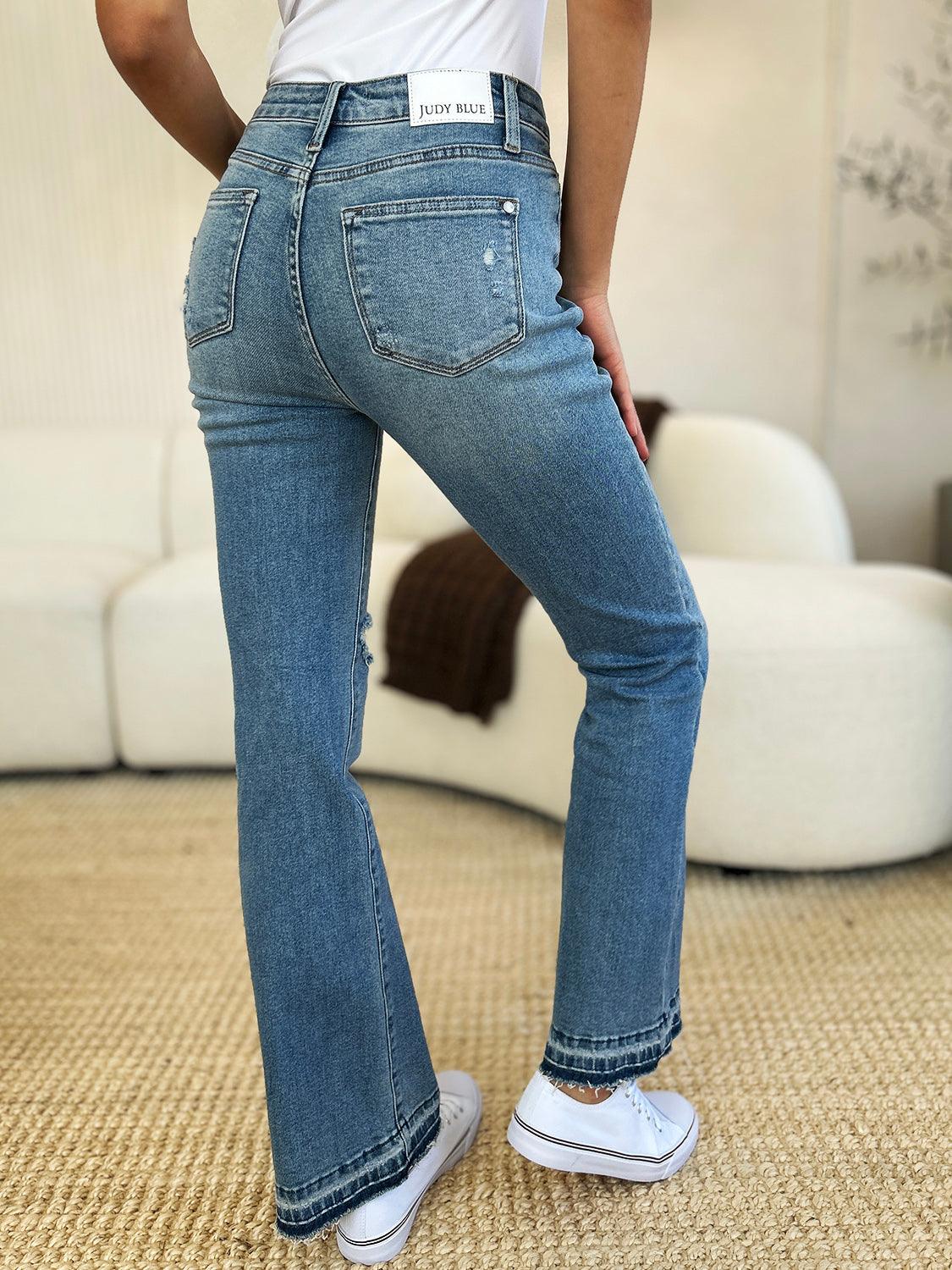 Judy Blue Full Size Mid Rise Destroyed Hem Distressed Jeans | Jeans Daverri Fashions
