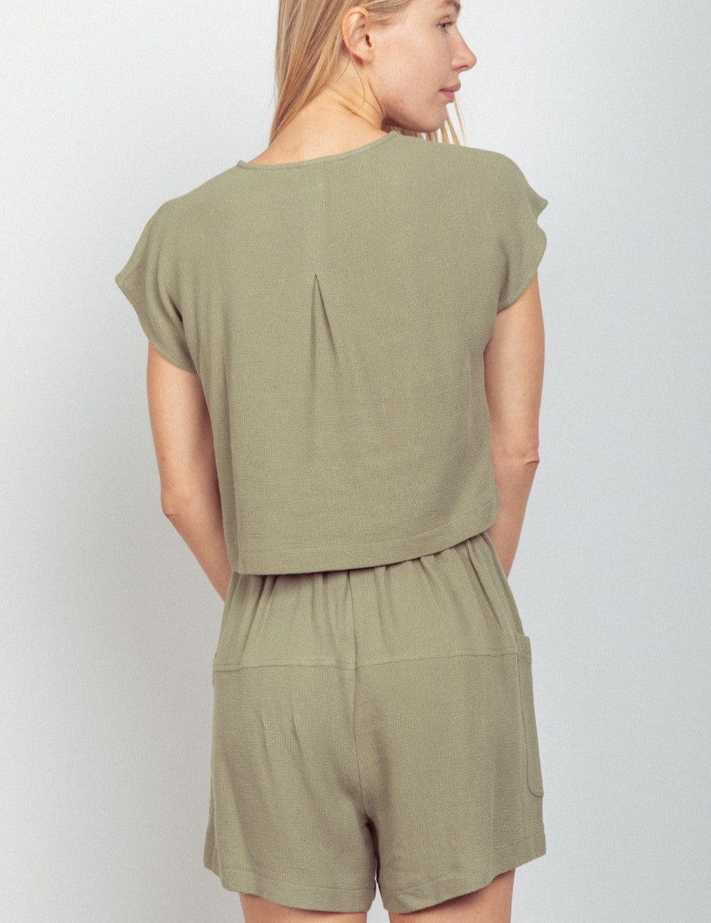 VERY J Woven Cropped Top & Waist Tie Shorts Set | Outfit Sets Daverri Fashions