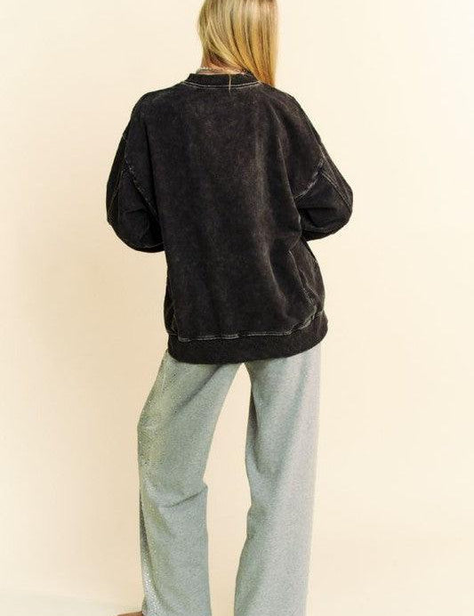 Davi & Dani Stud Star Patch Black Acid Washed Sweatshirt | Sweatshirts Daverri Fashions