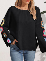 Crochet Flower Long Sleeve Sweater | Sweaters Daverri Fashions