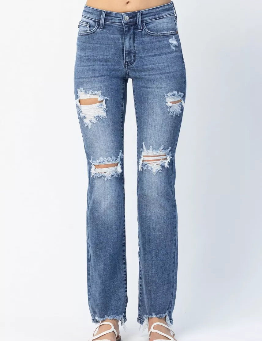 MD Judy Blue Full Size Mid Rise Destroy Straight Jeans Plus Size | Jeans Daverri Fashions