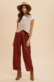 Anniewear Wide Leg Cargo Satin Pants | Pants Daverri Fashions