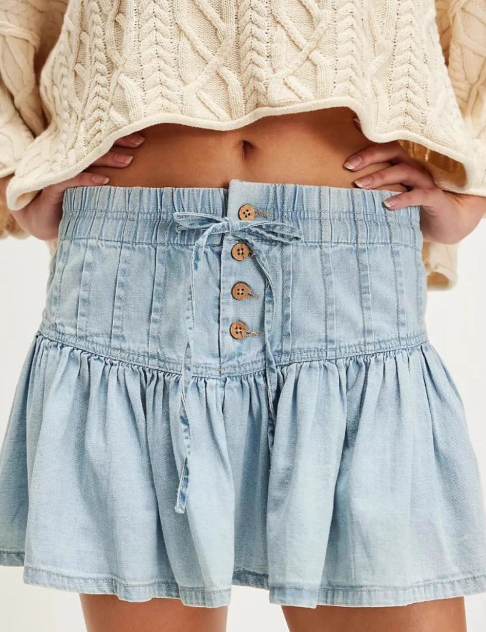 Buttoned Ruffled Mini Denim Skirt | Skirts Daverri Fashions