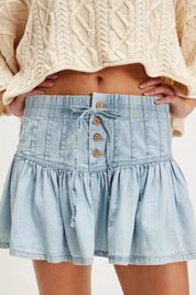 Buttoned Ruffled Mini Denim Skirt | Skirts Daverri Fashions