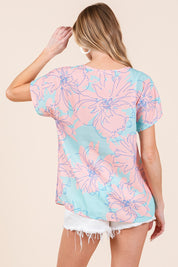 BOMBOM Floral Short Sleeve T-Shirt | Daverri Fashions