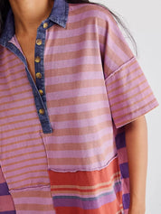 Striped Oversized Half Button Shirt Dress | Mini Dresses Daverri Fashions