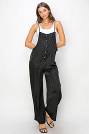 Black S HYFVE Half Button Sleeveless Straight Jumpsuit | Daverri Fashions