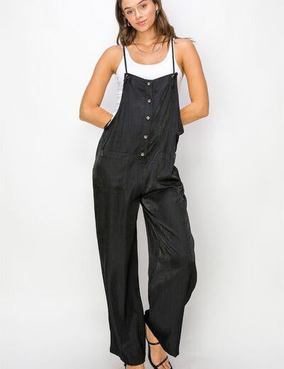 Black S HYFVE Half Button Sleeveless Straight Jumpsuit | Daverri Fashions