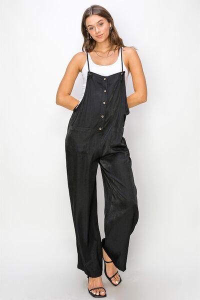 Black S HYFVE Half Button Sleeveless Straight Jumpsuit | Daverri Fashions