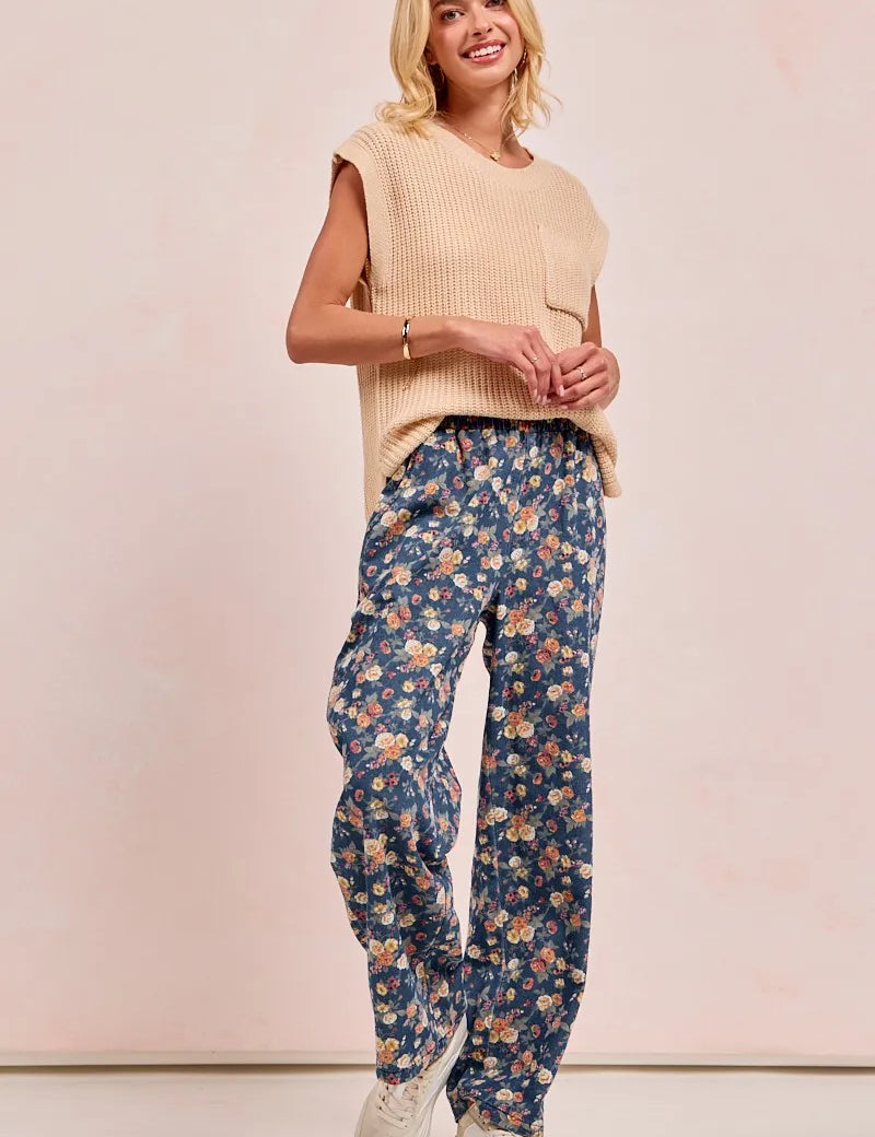 DENIM BiBi Washed Floral Print Wide Leg Jeans | Jeans Daverri Fashions