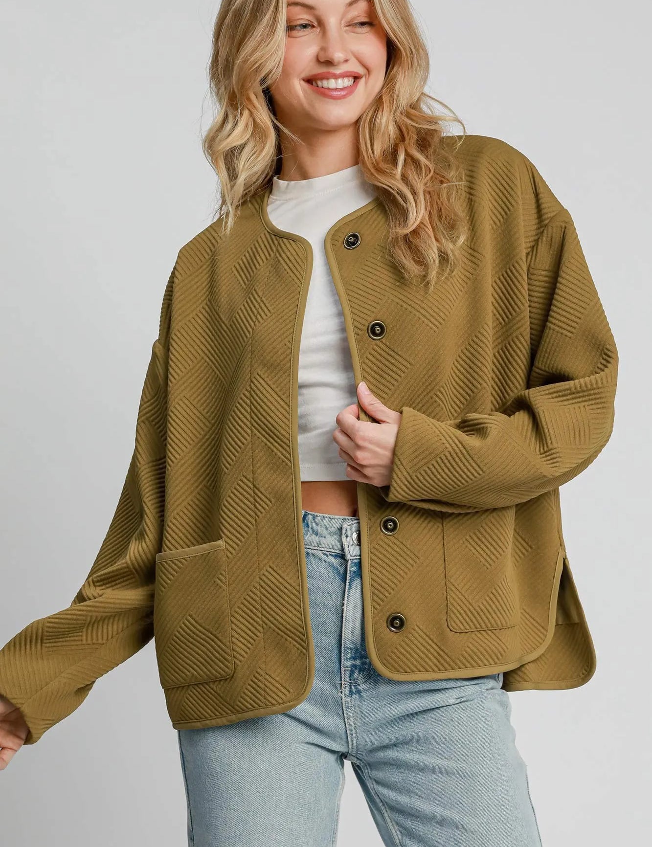 CAMEL Umgee Textured Jacquard Jacket | Jackets Daverri Fashions