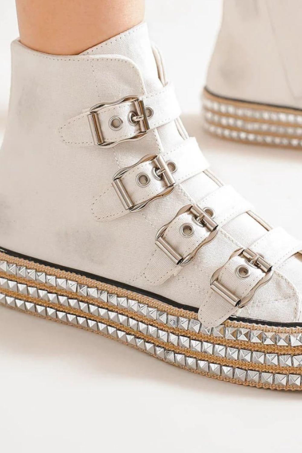 Multi-Buckle Straps Studded Platform Sneakers | SNEAKERS Daverri Fashions