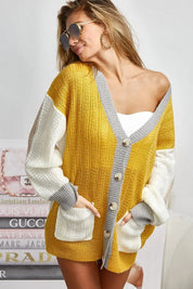 BiBi Color Block Sweater Cardigan with Button Closure | Sweaters Daverri Fashions