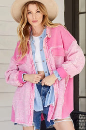 PINK S M Lime 'N' Chili Oversized Mineral Wash Cotton Gauze Shacket | Daverri Fashions