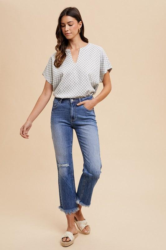Annie Wear Distressed Raw Hem Straight Leg Cropped Jeans | Daverri Fashions