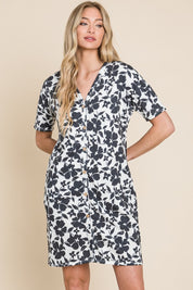 BOMBOM Floral Button Down Mini Dress | Daverri Fashions