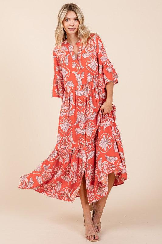Mittoshop Abstract Leaf Print Tiered Ruffle Dress | Daverri Fashions