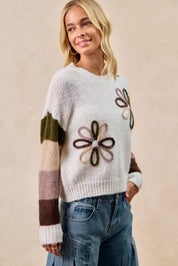 BiBi Flower Color Block Sweater | Sweaters Daverri Fashions