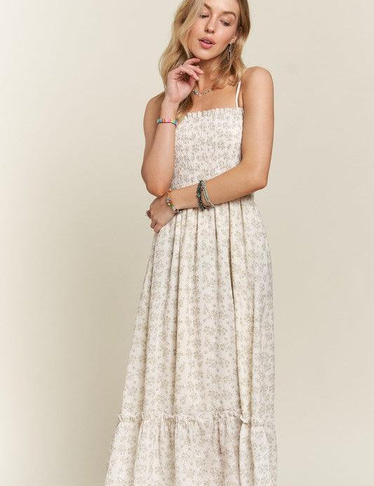 Sage ADORA Smocked Floral Ruffled Hem Cami Dress | Daverri Fashions