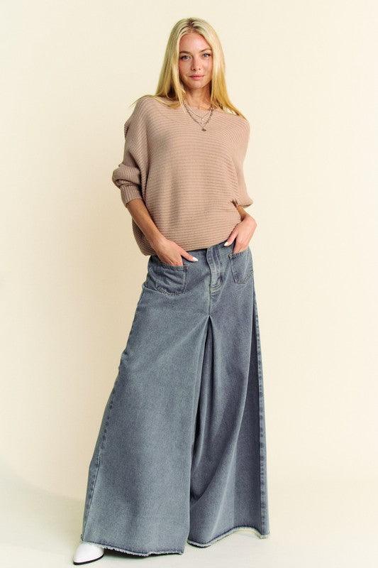 Davi & Dani Round Neck Batwing Sleeve Sweater | Sweaters Daverri Fashions