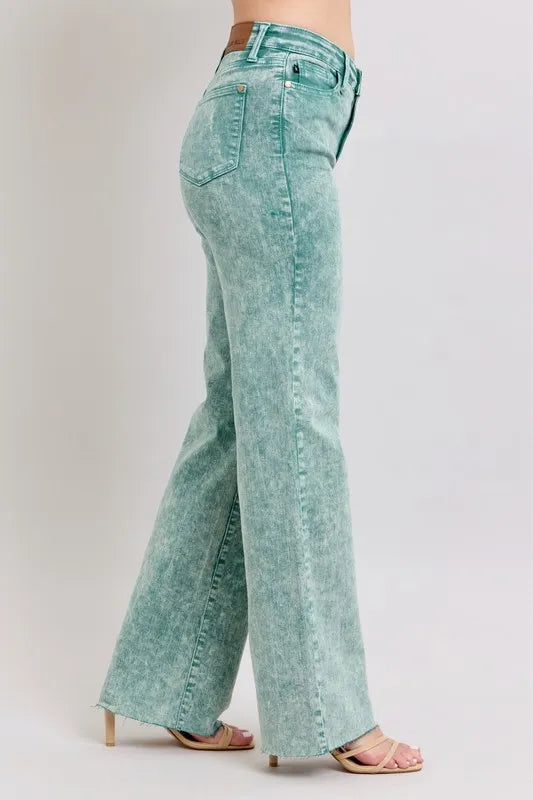Judy Blue Full Size High Waist Garment Dyed Raw Hem Dad Jean Plus Size | Daverri Fashions