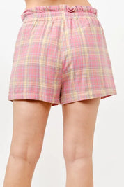 And The Why Plaid Print Smocked Detail Casual Shorts | Daverri Fashions