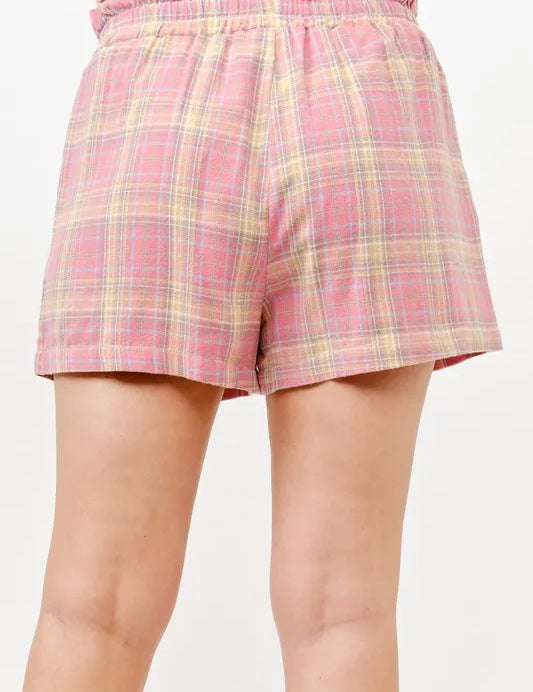 And The Why Plaid Print Smocked Detail Casual Shorts | Daverri Fashions