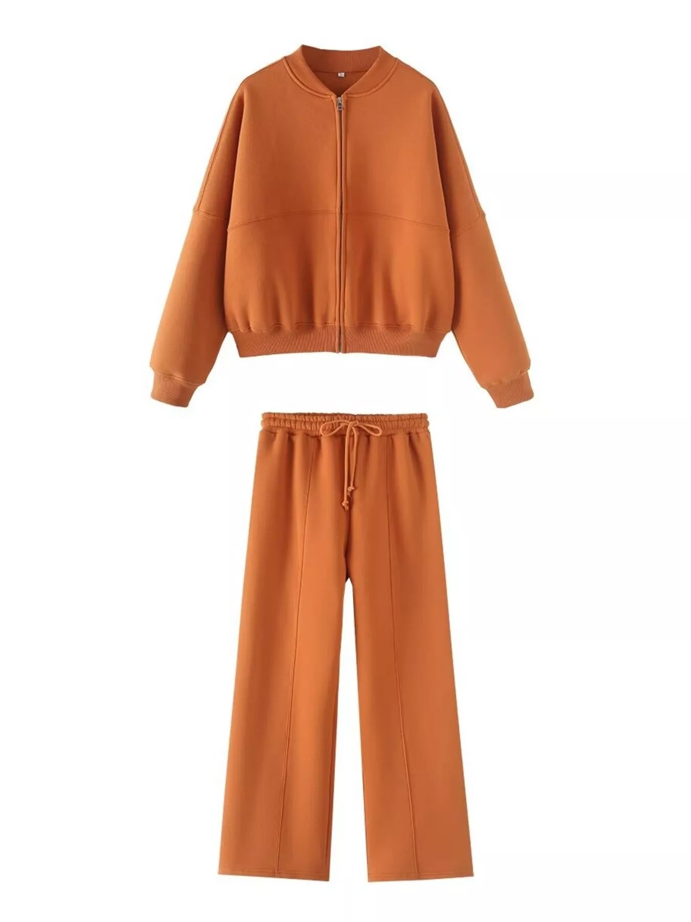 Orange Zip Up Top and Drawstring Pants Two-Piece Set | Loungewear Sets Daverri Fashions