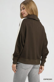 Umgee Color Block Polo Sweatshirt | Sweatshirts Daverri Fashions