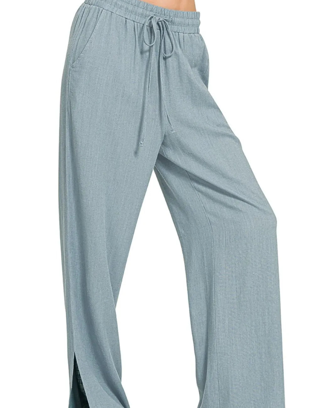BLUE GREY Zenana Linen Drawstring Pants Blue Grey | Pants Daverri Fashions