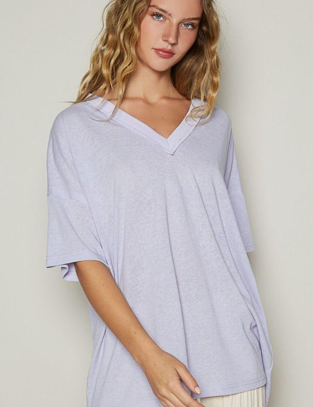 Lilac POL V-Neck Half Sleeve T-Shirt | T-Shirts Daverri Fashions