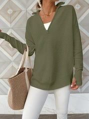 Moss Half Zip Long Sleeve Knit Top | Knit Tops Daverri Fashions
