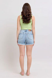 Judy Blue Tummy Control Raw Hem Denim Shorts | Denim Shorts Daverri Fashions