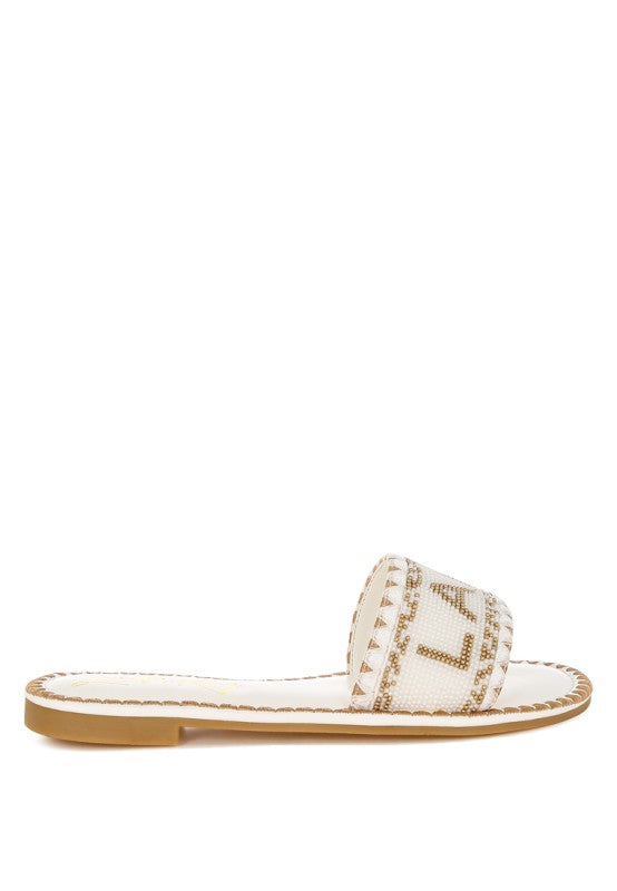 Hot Hub Beaded Lake Como Flat Slip Ons | Slides Daverri Fashions