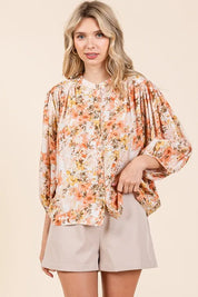 Mittoshop Flower Print Batwing Sleeve Button Down Blouse | Blouses Daverri Fashions