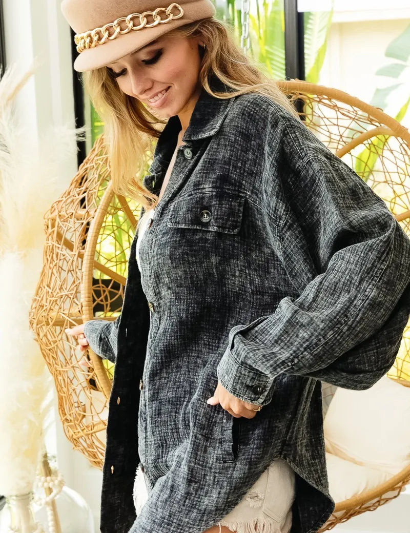 BiBi Vintage Washed Wrinkle Gauze Shacket | Daverri Fashions