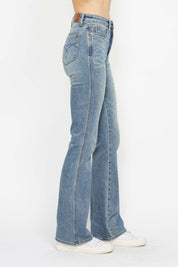 Judy Blue Full Size Tummy Control Back Embroidered Pocketed Bootcut Jeans Plus Size | Daverri Fashions
