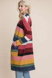 BOMBOM Color Block Striped Open Front Cardigan | Daverri Fashions