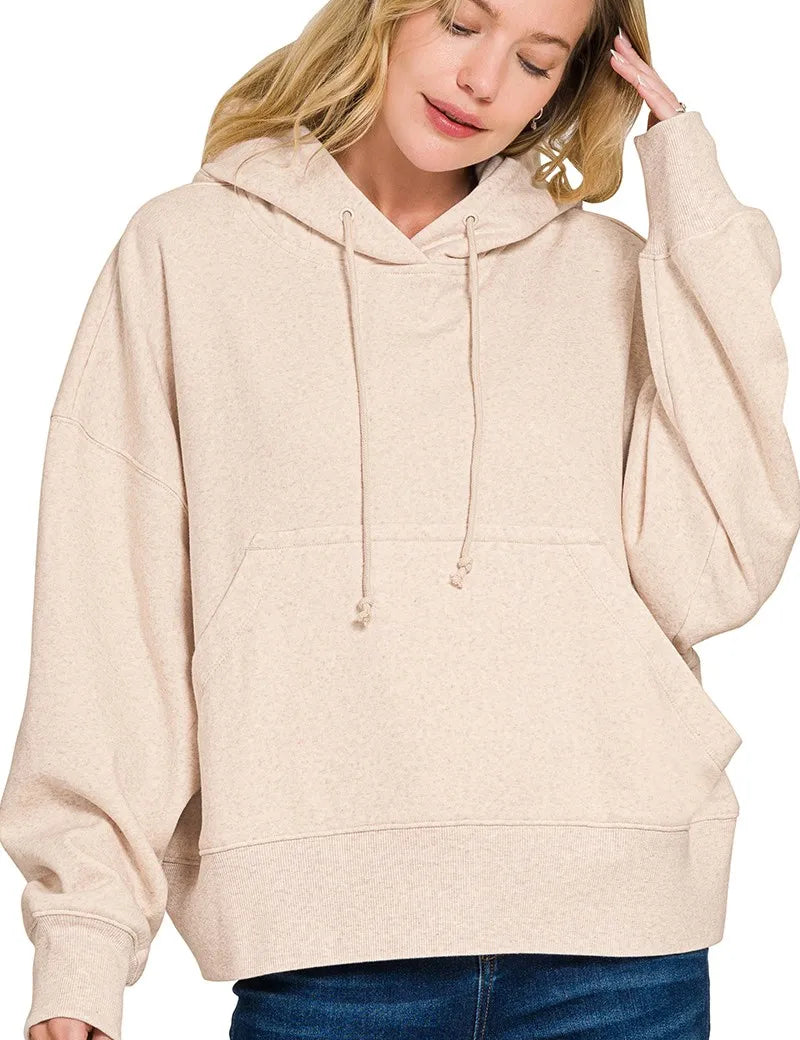 H BEIGE Zenana Oversized Fleece Kangaroo Pocket Hoodie Beige | Sweatshirts Daverri Fashions