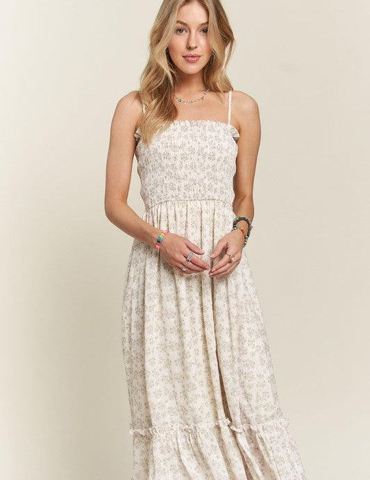 ADORA Smocked Floral Ruffled Hem Cami Dress | Daverri Fashions