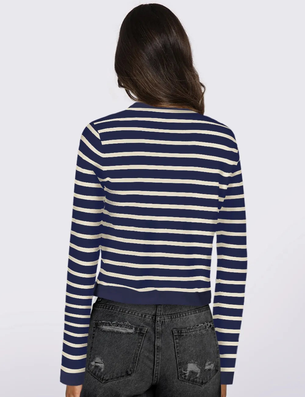 Striped Round Neck Button Up Long Sleeve Cardigan | Cardigans Daverri Fashions
