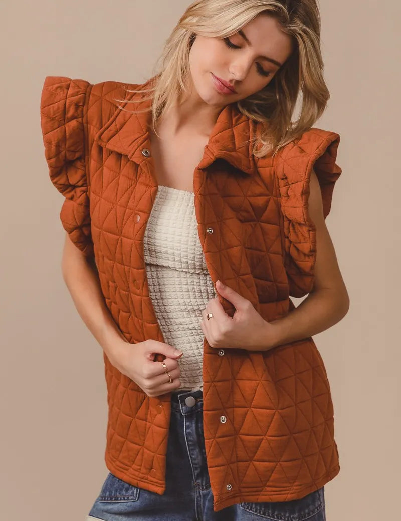BiBi Quilting Knit Ruffle Sleeve Vest | Vests Daverri Fashions